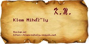 Klem Mihály névjegykártya